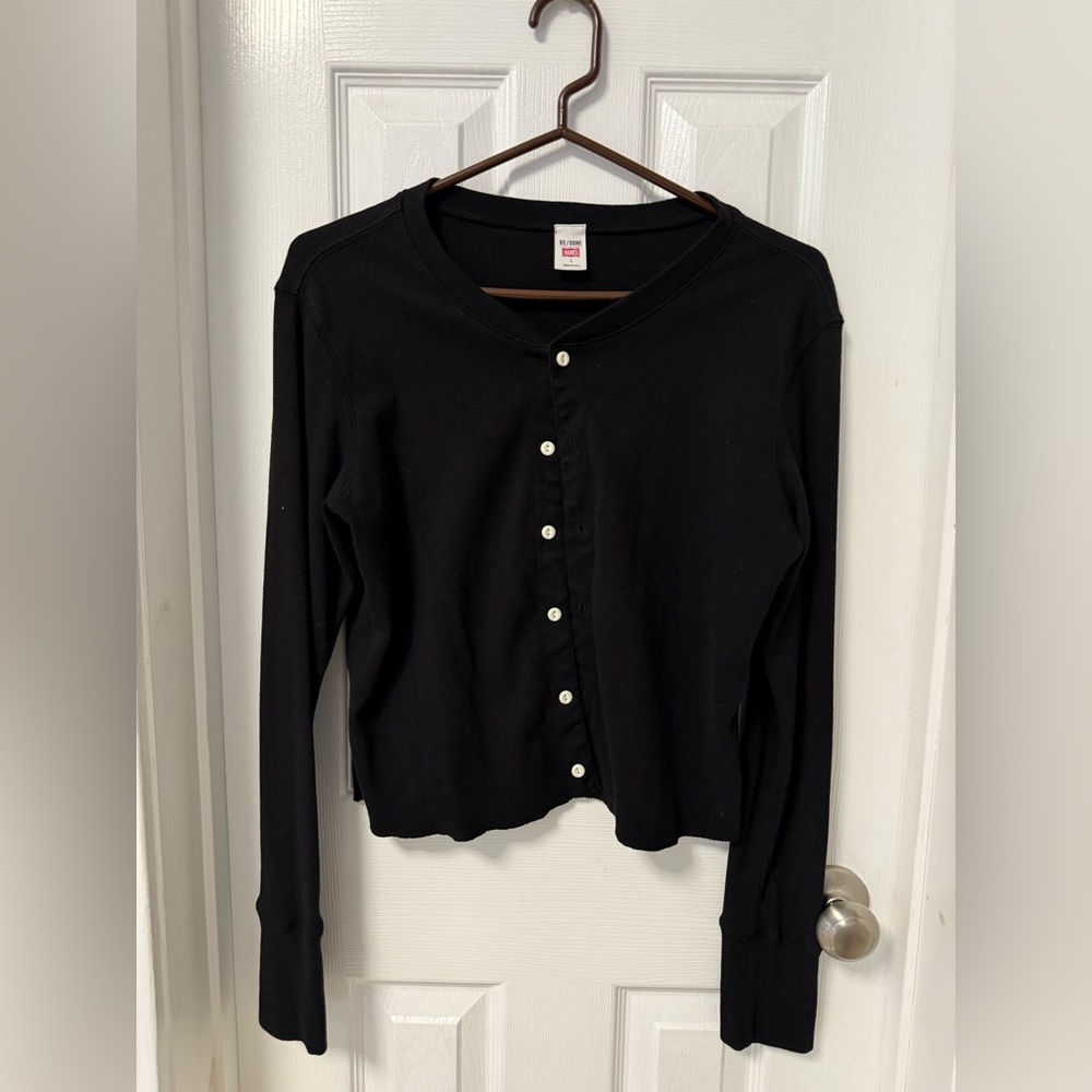 Re/Done Women's Black Button-Up Cardigan